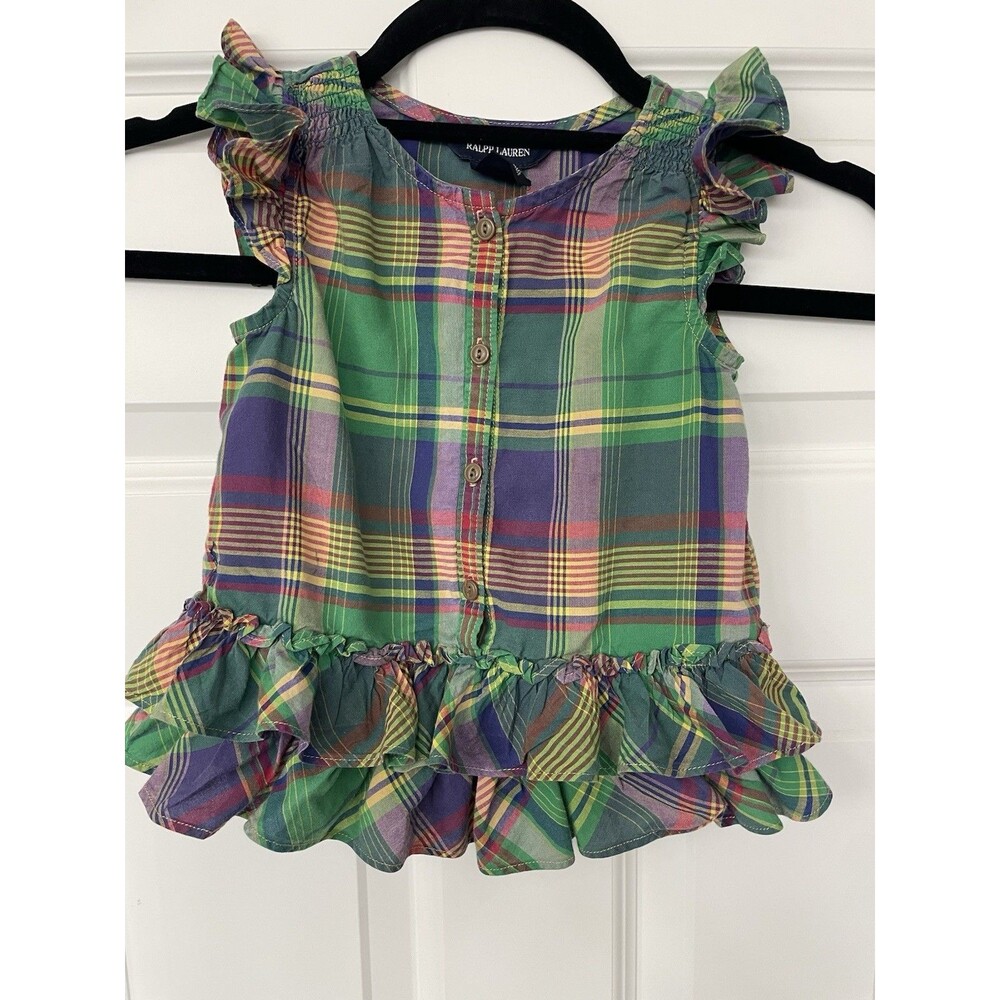 Girl's Ralph Lauren Plaid Top w/Ruffled Hem Size 3/3T